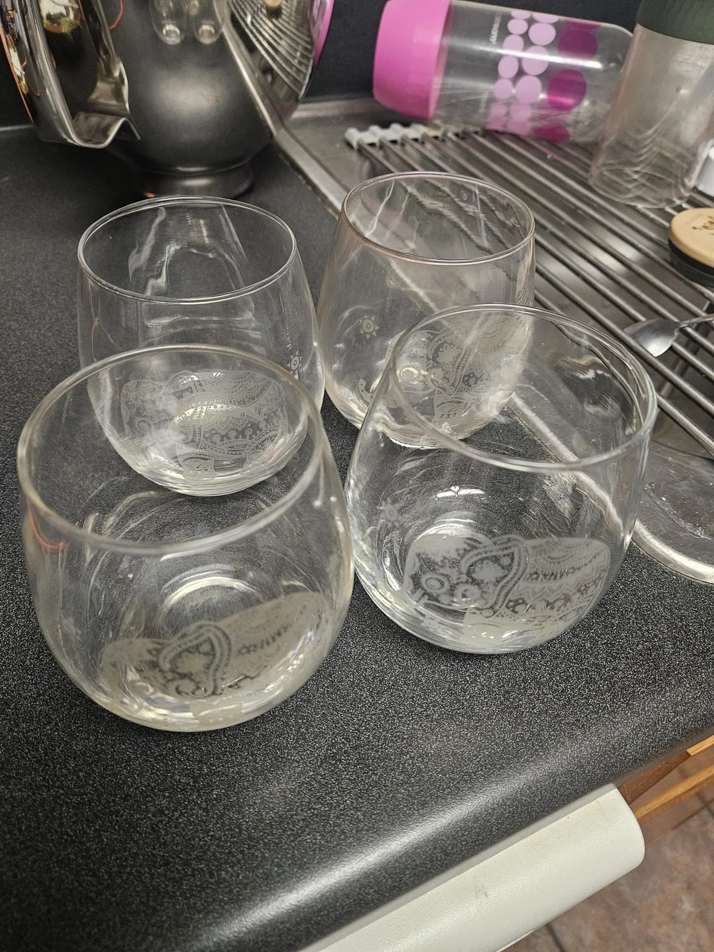 Etched Elephant Stemless Wine Glass - Set Of 4